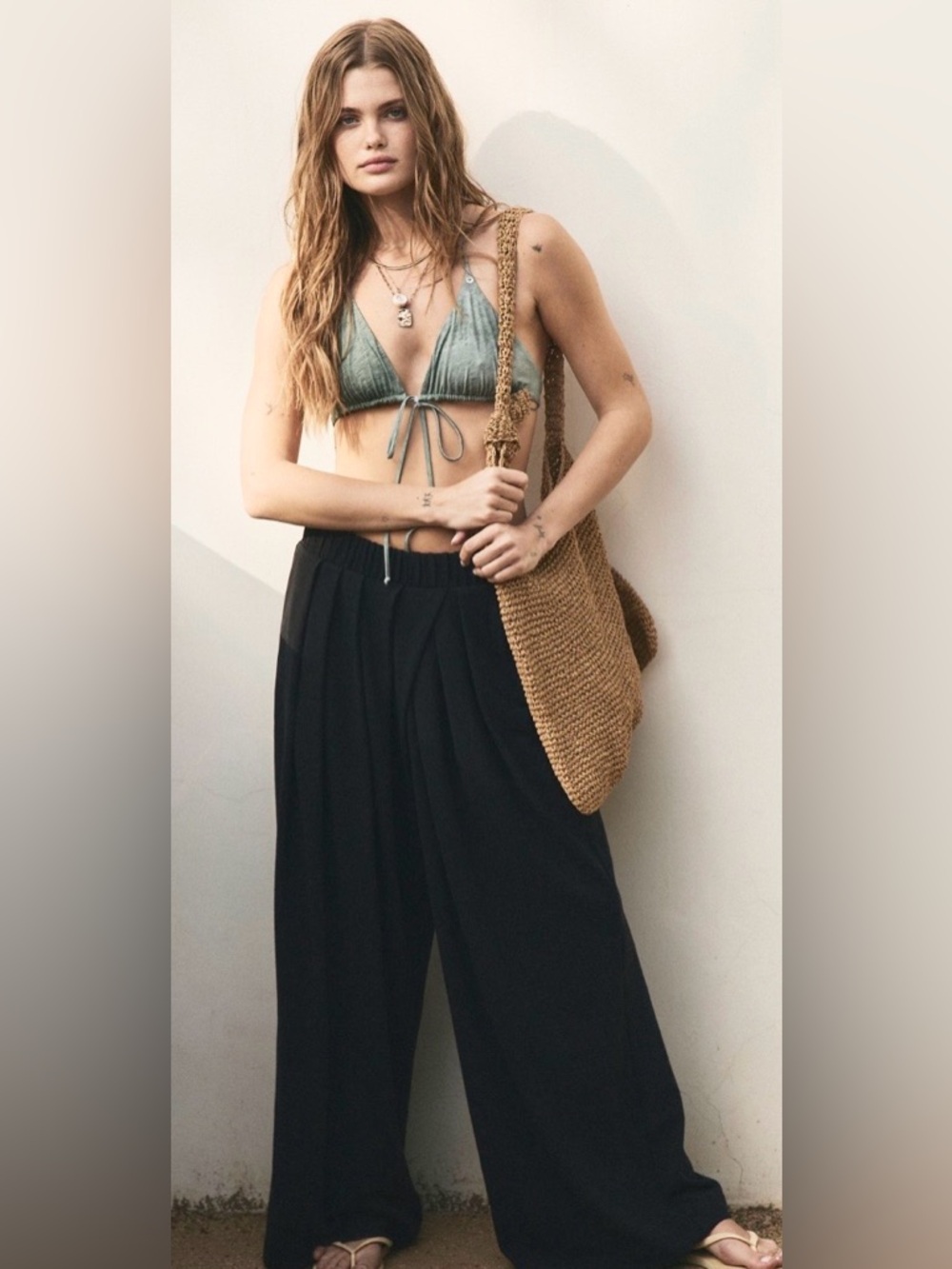 NWT FREE PEOPLE FREE EST SLOANE WIDE LEG PANTS BLACK